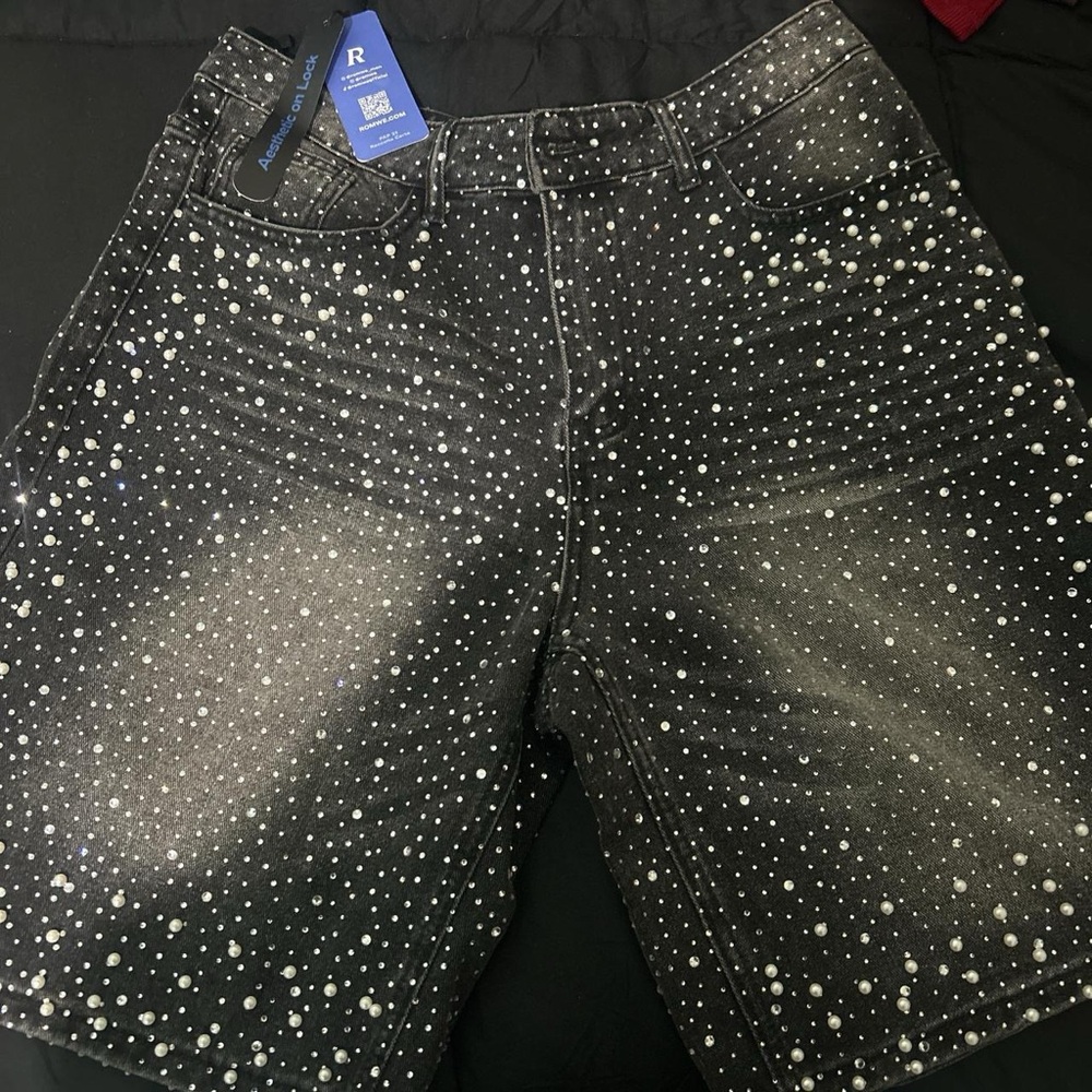 CHANEL Speckled Black and White Wide Leg Jeans